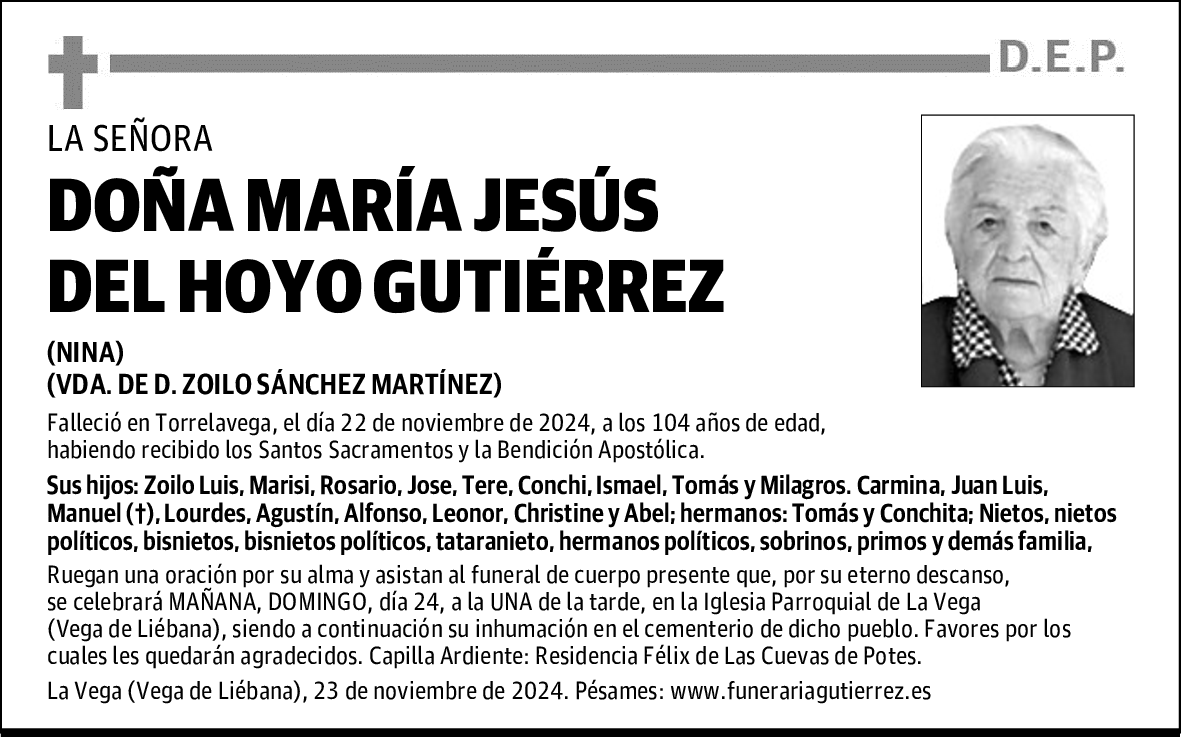 DOÑA MARÍA JESÚS DEL HOYO GUTIÉRREZ