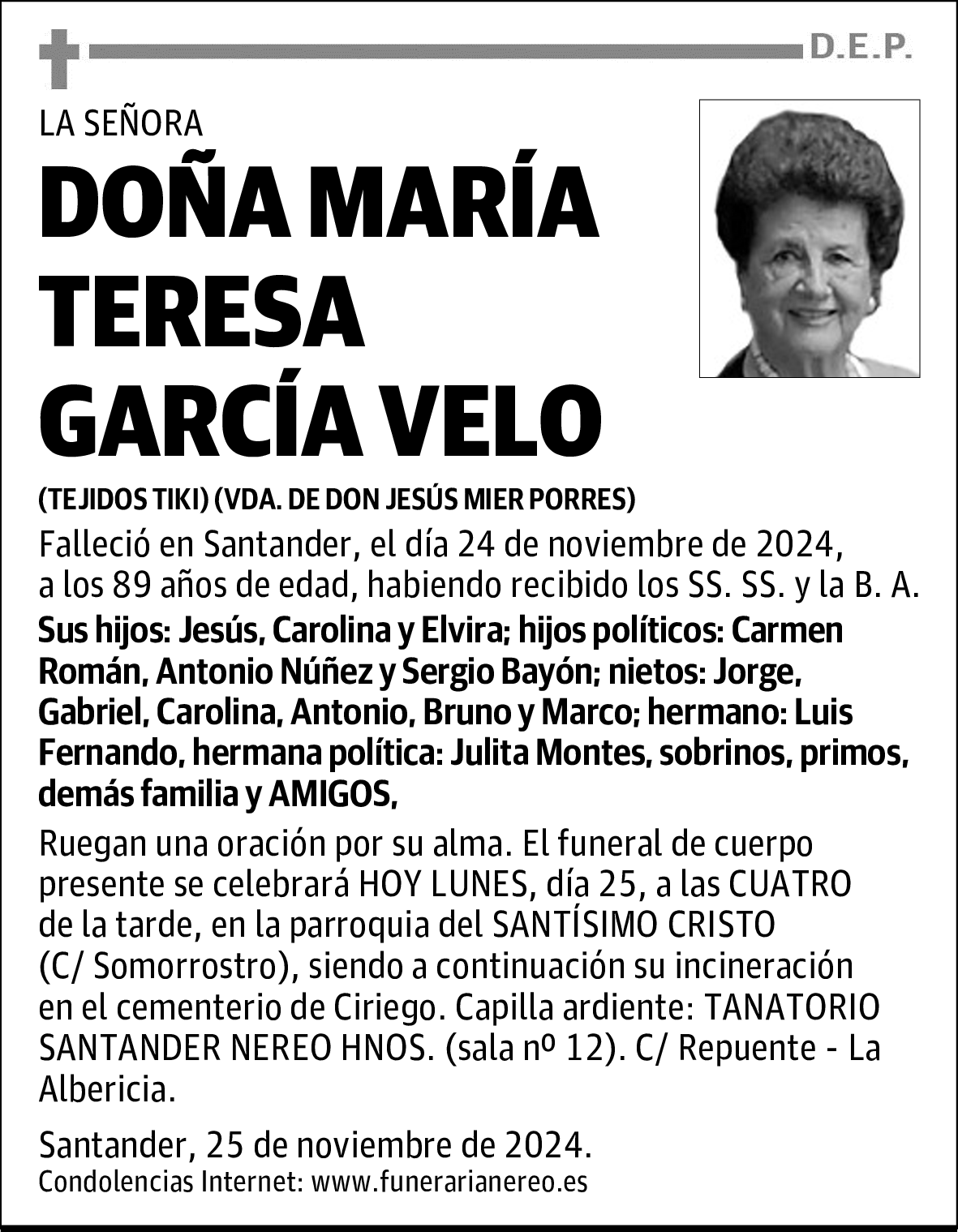 DOÑA MARÍA TERESA GARCÍA VELO