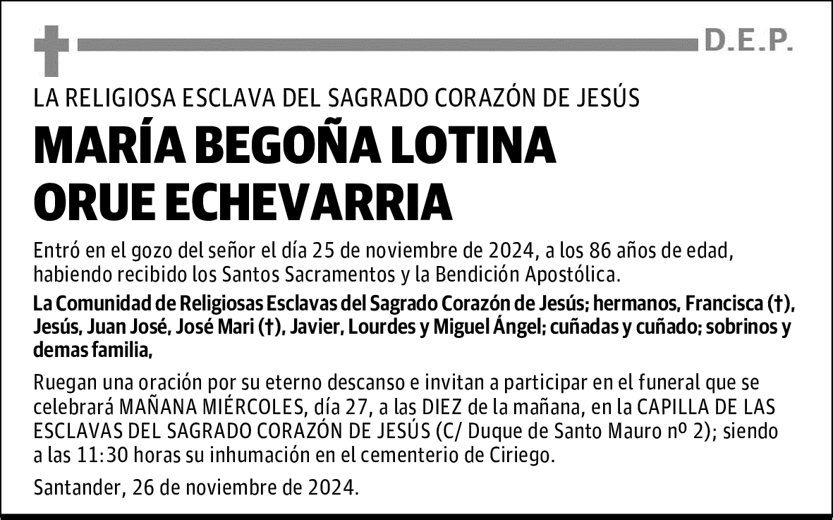 MARÍA BEGOÑA LOTINA ORUE ECHEVARRIA