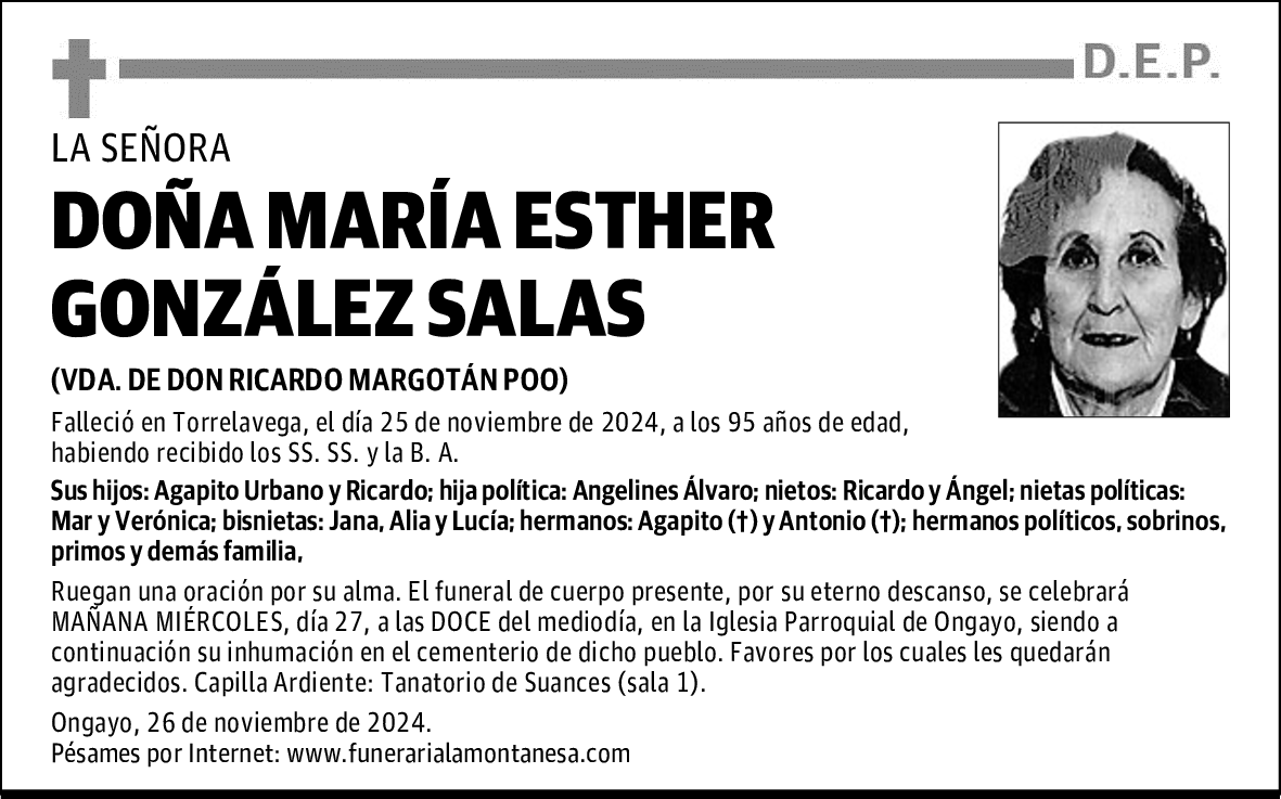 DOÑA MARÍA ESTHER GONZÁLEZ SALAS