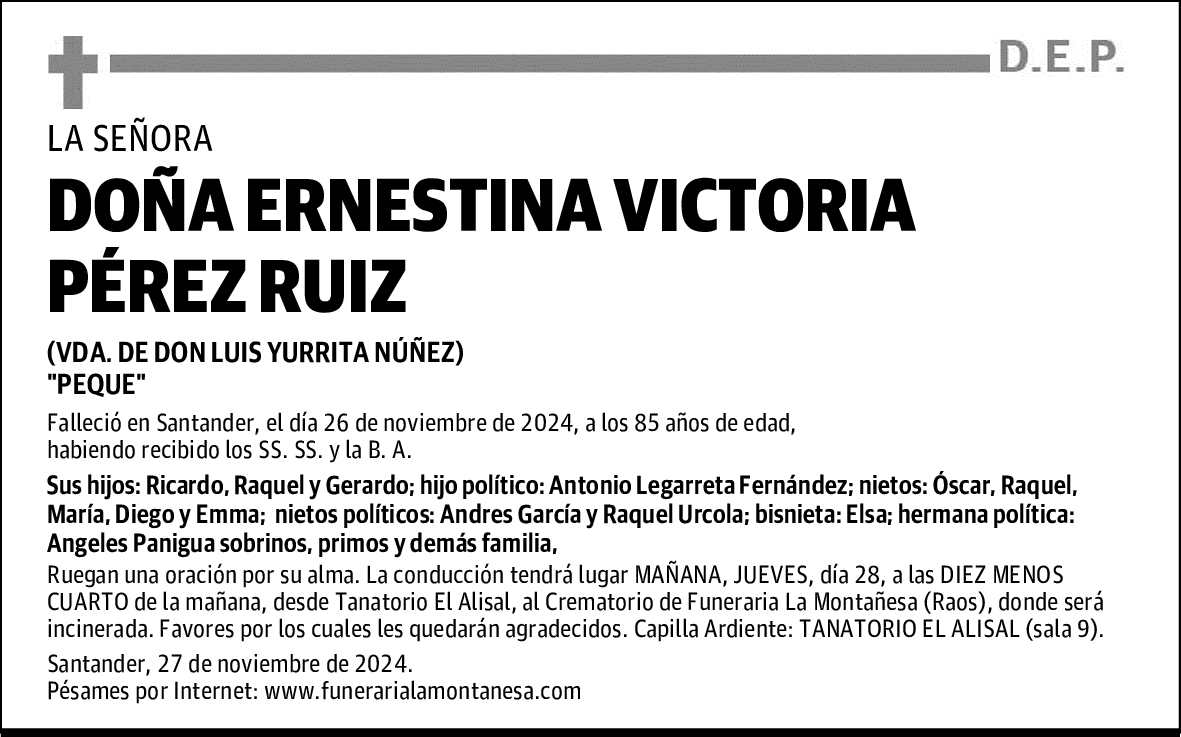 DOÑA ERNESTINA VICTORIA PÉREZ RUIZ