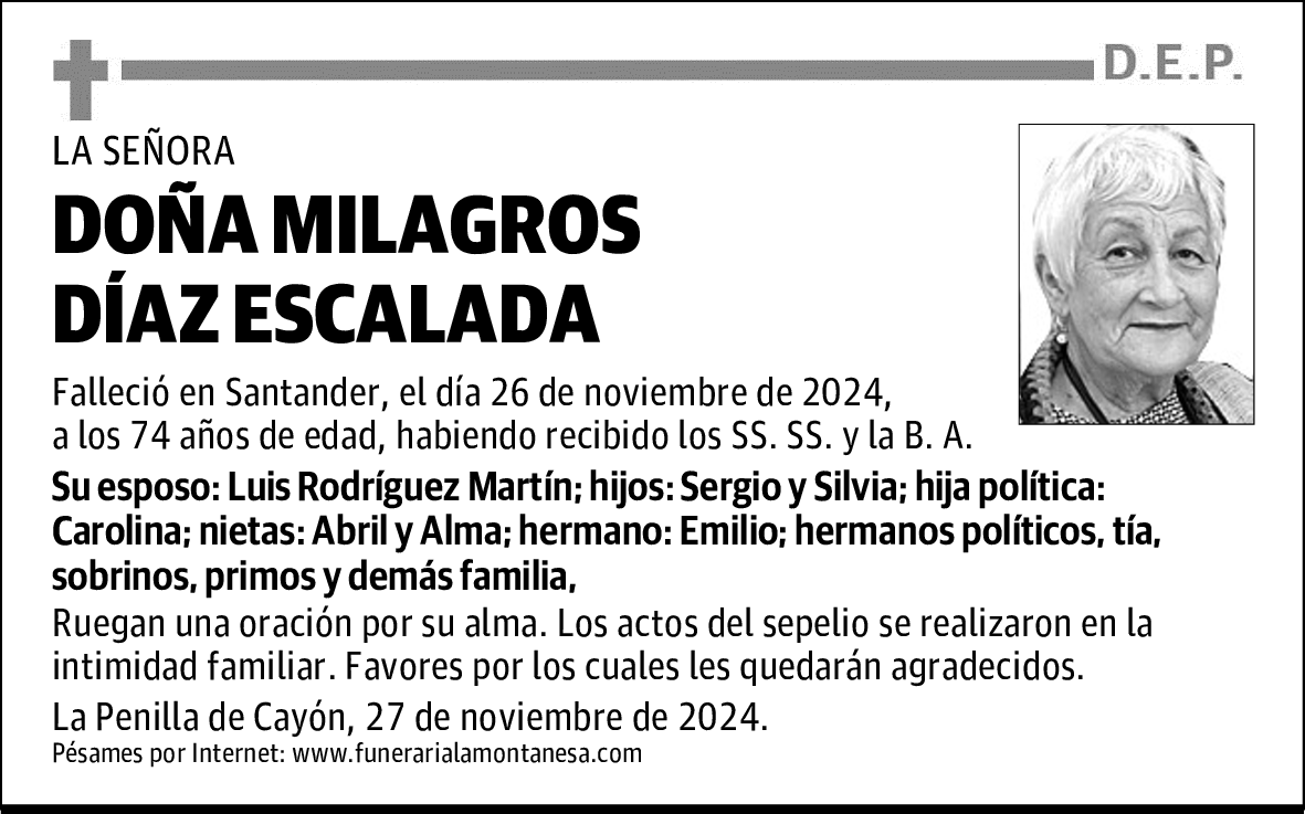 DOÑA MILAGROS DÍAZ ESCALADA