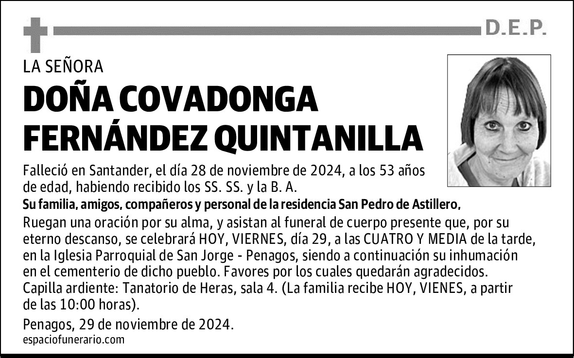 DOÑA COVADONGA FERNÁNDEZ QUINTANILLA