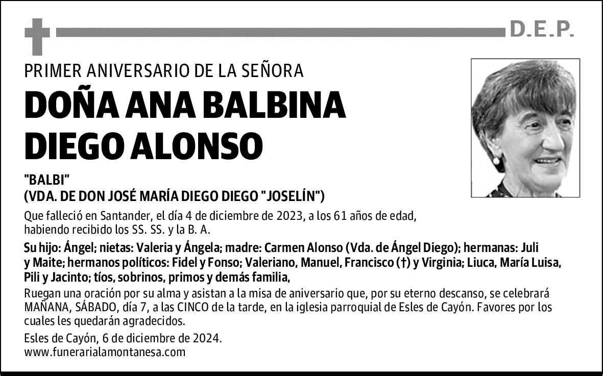 DOÑA ANA BALBINA DIEGO ALONSO