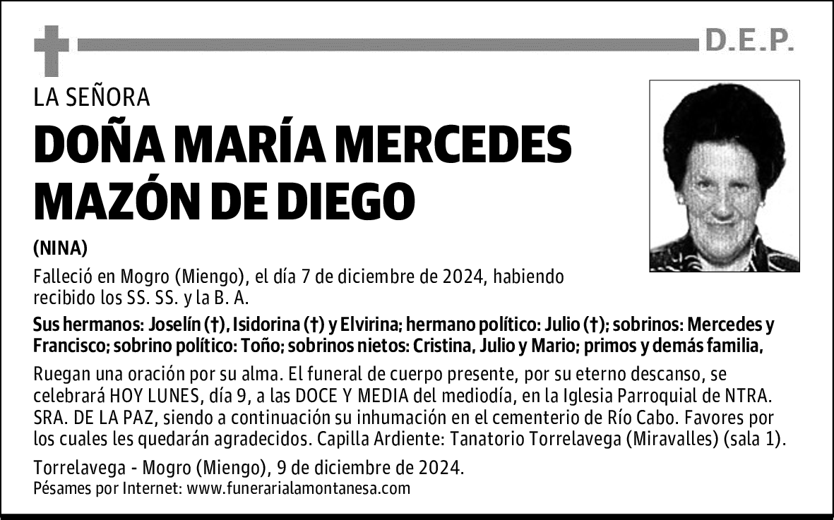 DOÑA MARÍA MERCEDES MAZÓN DE DIEGO