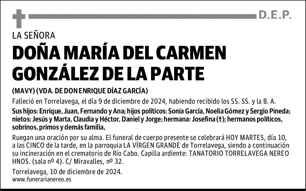 DOÑA MARÍA DEL CARMEN GONZÁLEZ DE LA PARTE