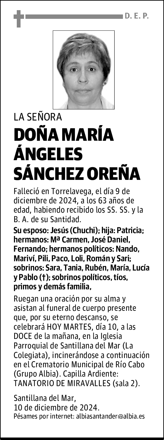 DOÑA MARÍA ÁNGELES SÁNCHEZ OREÑA