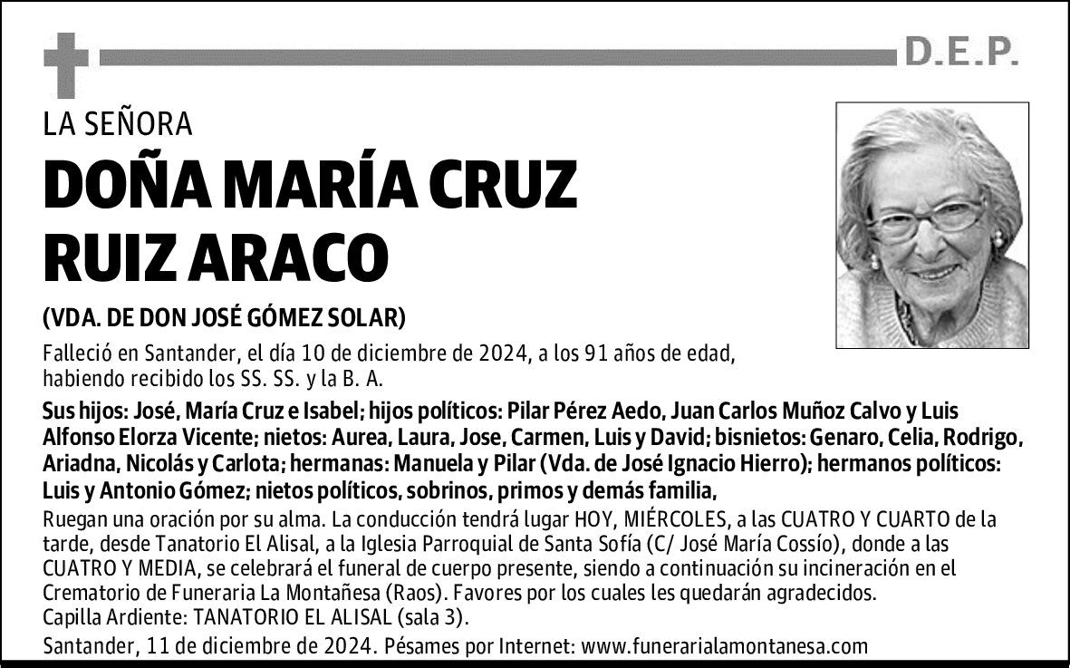 DOÑA MARÍA CRUZ RUIZ ARACO