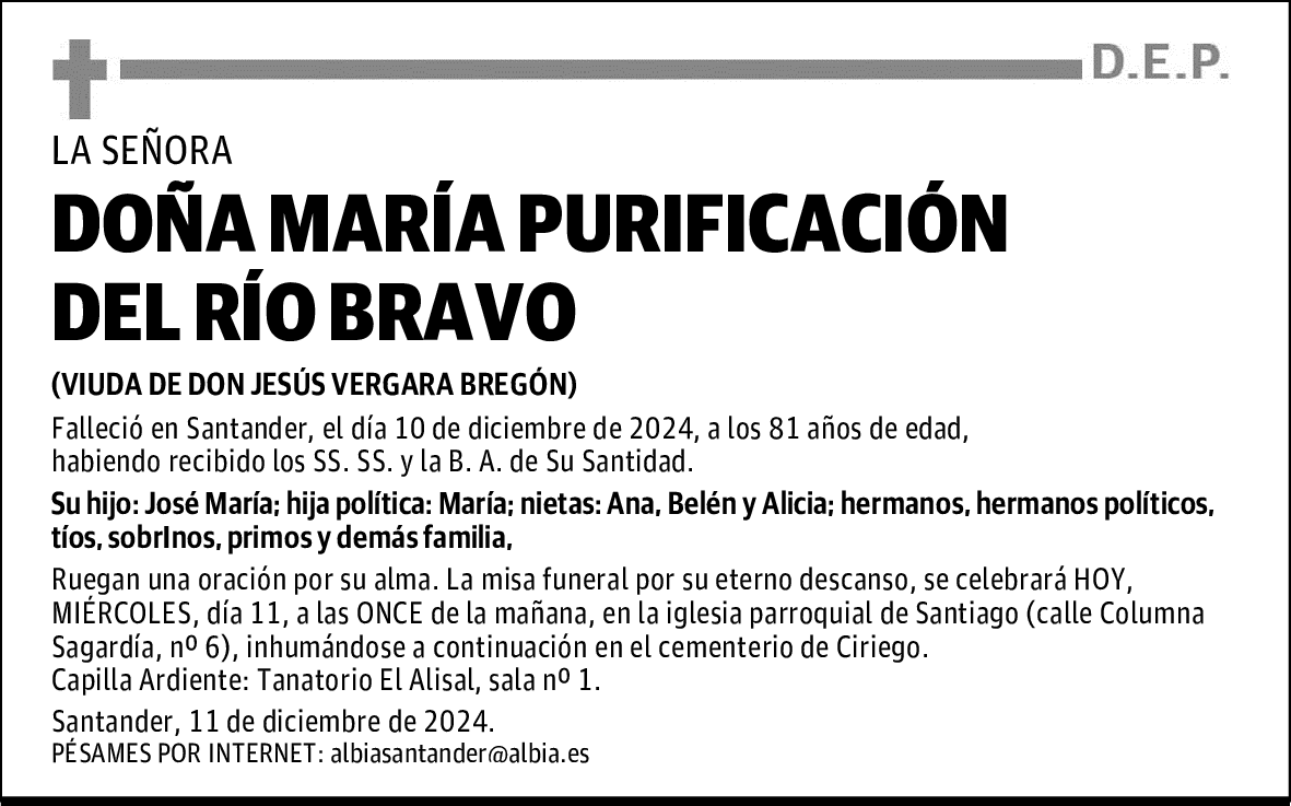 DOÑA MARÍA PURIFICACIÓN DEL RÍO BRAVO