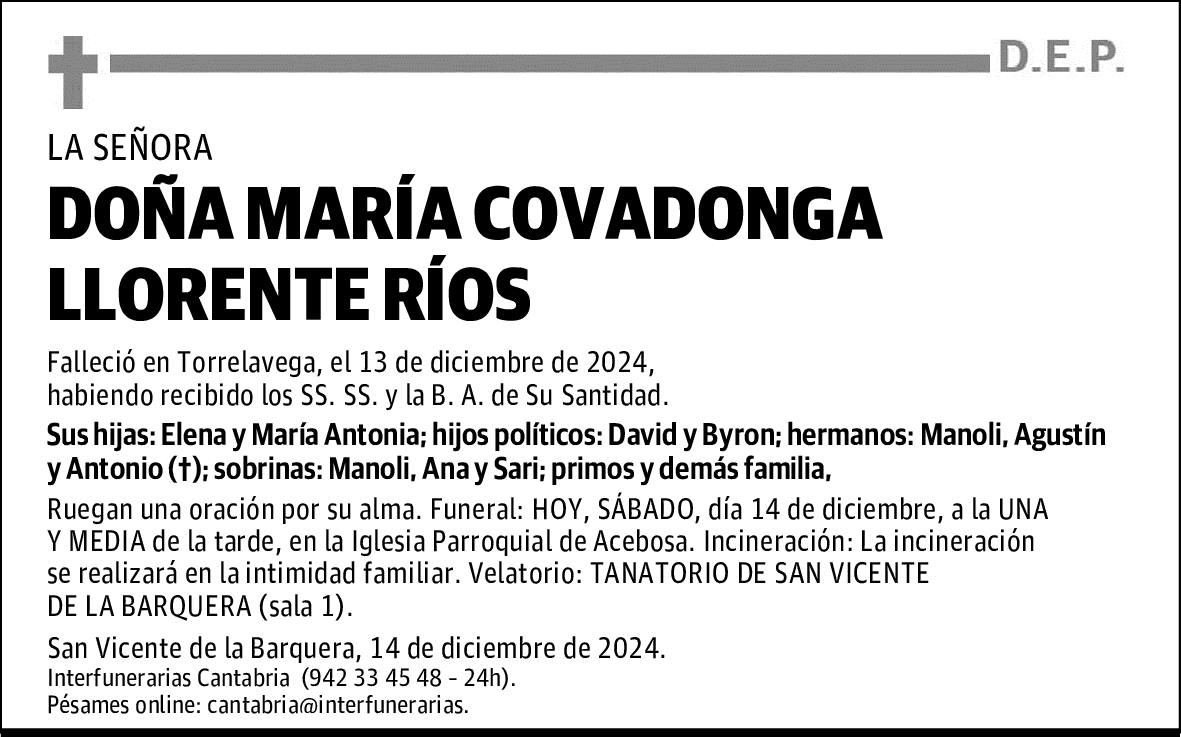 DOÑA MARÍA COVADONGA LLORENTE RÍOS