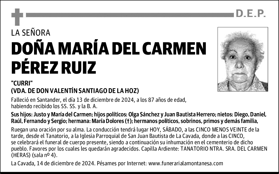 DOÑA MARÍA DEL CARMEN PÉREZ RUIZ