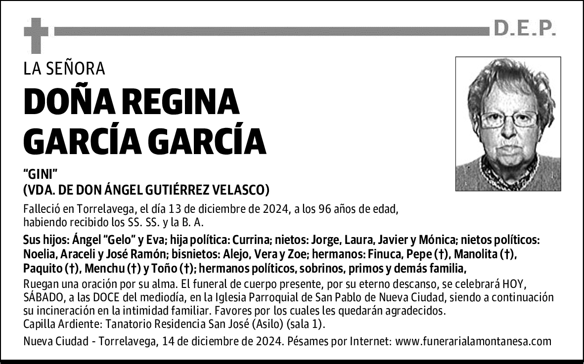 DOÑA REGINA GARCÍA GARCÍA