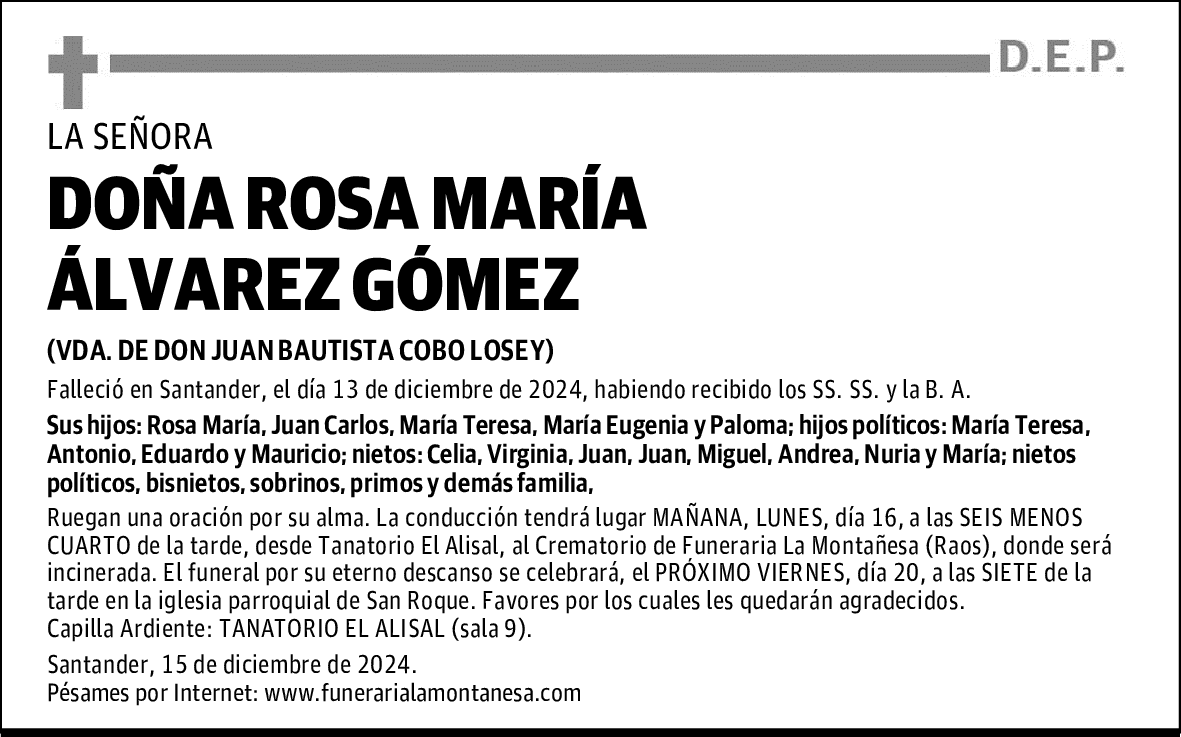 DOÑA ROSA MARÍA ÁLVAREZ GÓMEZ