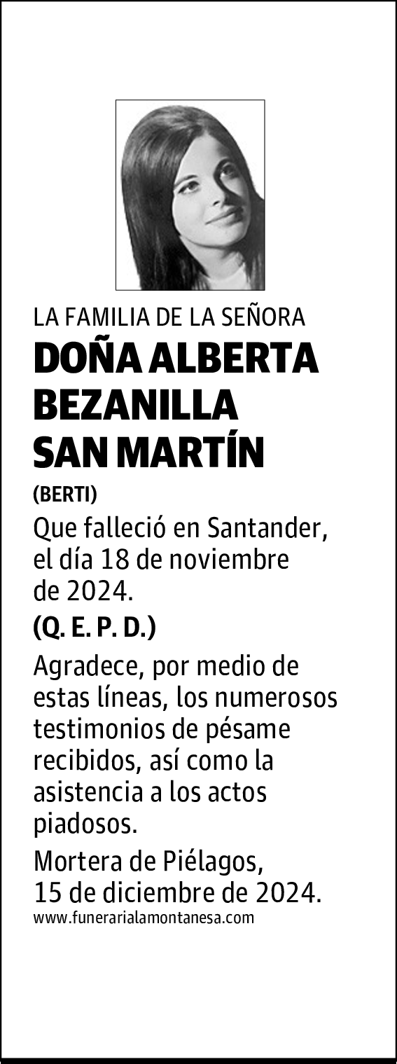 DOÑA ALBERTA BEZANILLA SAN MARTÍN