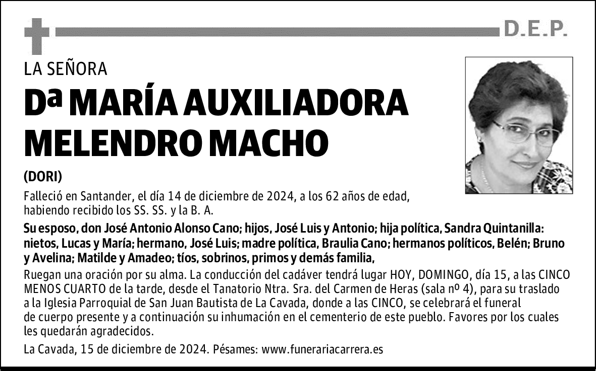 DOÑA MARíA AUXILIADORA MELENDRO MACHO