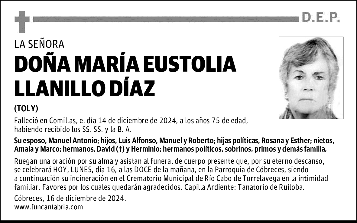 DOÑA MARÍA EUSTOLIA LLANILLO DÍAZ