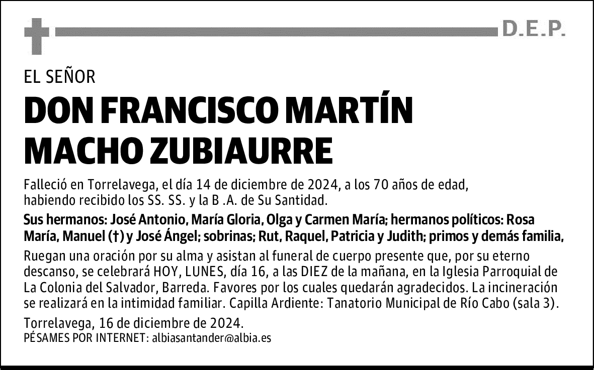 DON FRANCISCO MARTÍN MACHO ZUBIAURRE