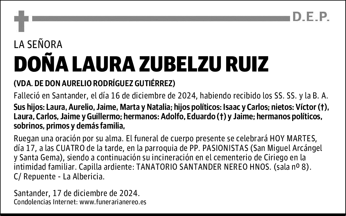 DOÑA LAURA ZUBELZU RUIZ