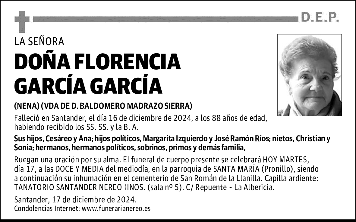 DOÑA FLORENCIA GARCÍA GARCÍA