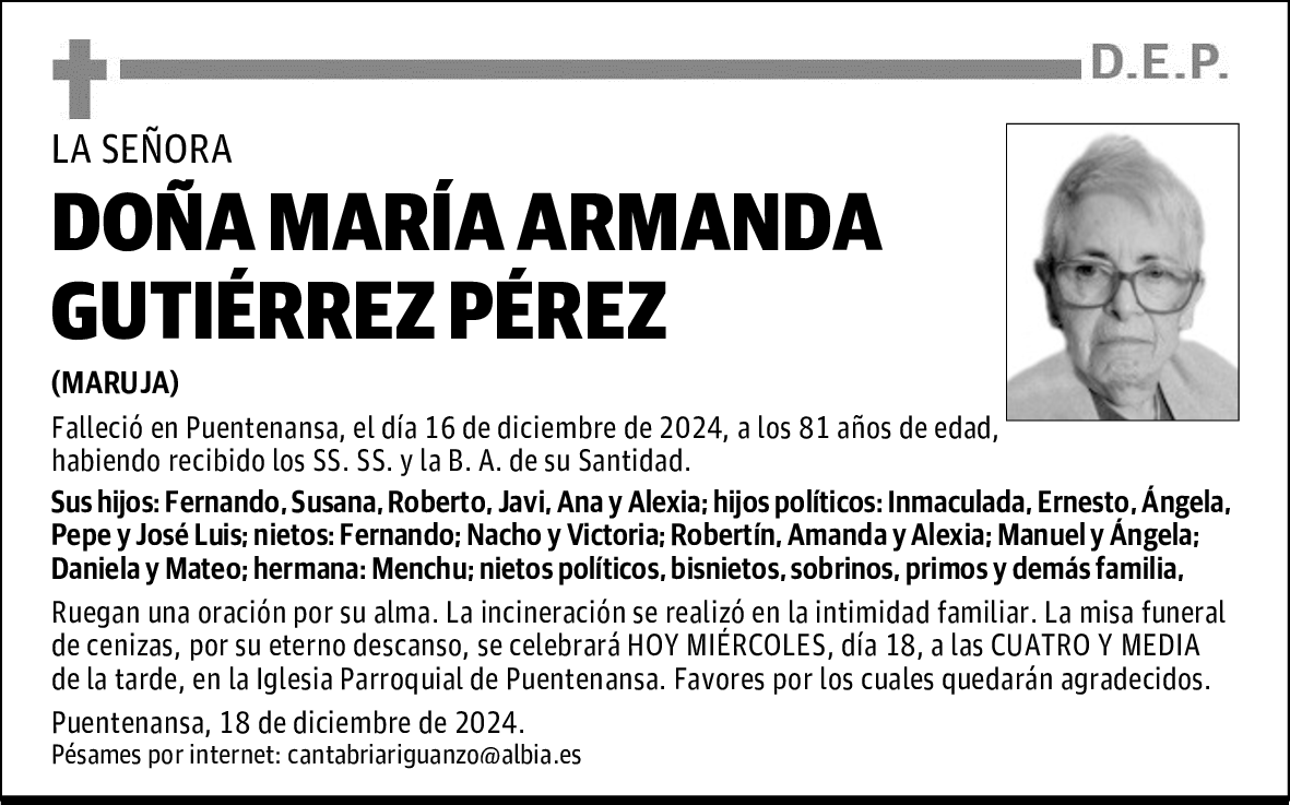 DOÑA MARÍA ARMANDA GUTIÉRREZ PÉREZ