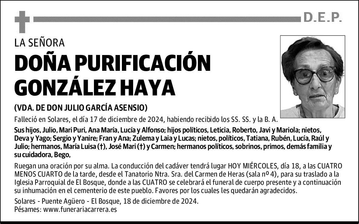 DOÑA PURIFICACIÓN GONZÁLEZ HAYA