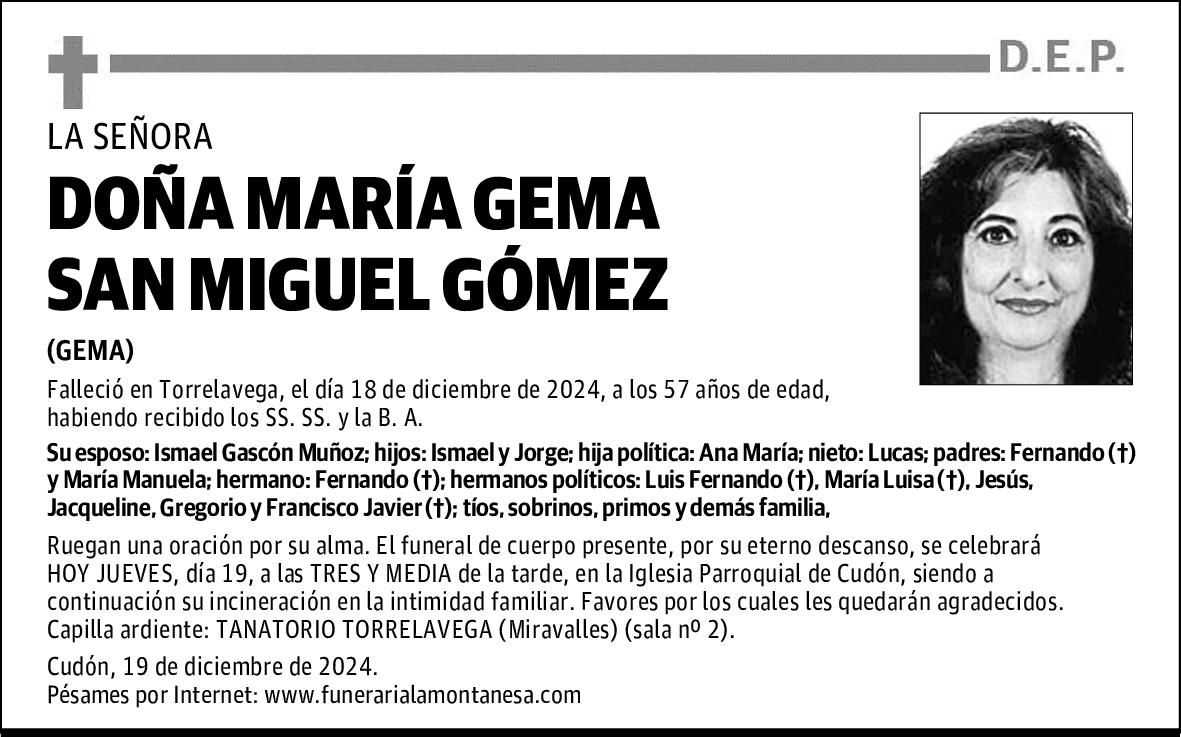 DOÑA MARÍA GEMA SAN MIGUEL GÓMEZ