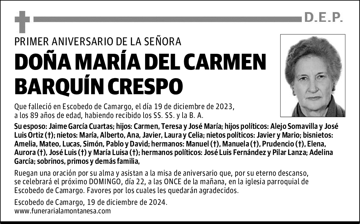 DOÑA MARÍA DEL CARMEN BARQUÍN CRESPO