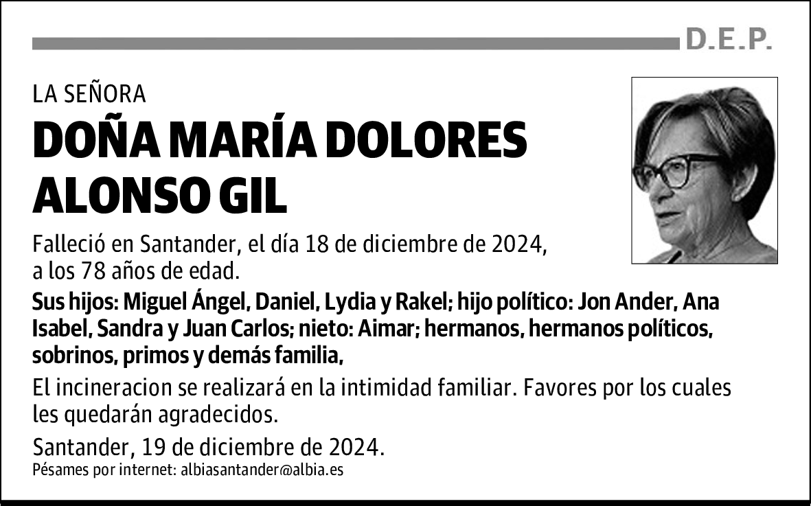 DOÑA MARÍA DOLORES ALONSO GIL