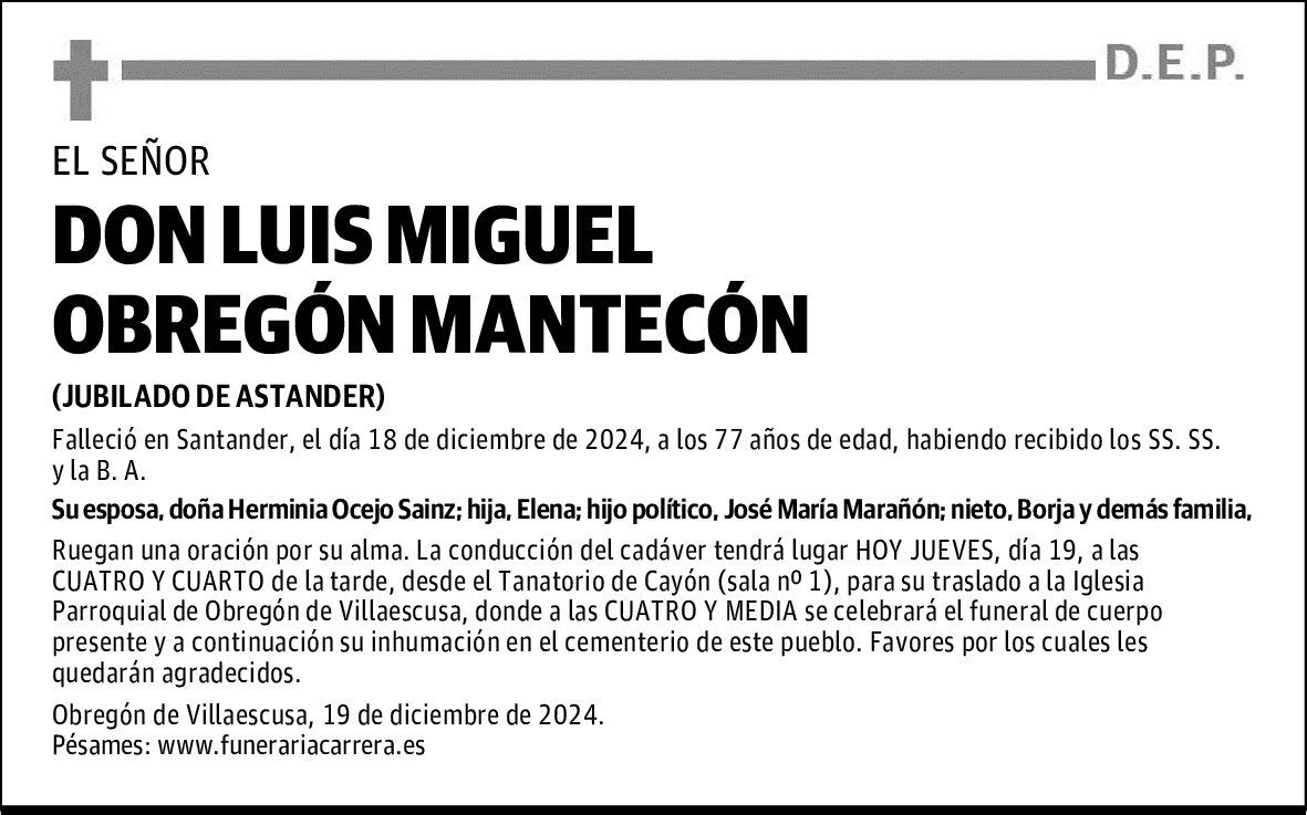 DON LUIS MIGUEL OBREGÓN MANTECÓN