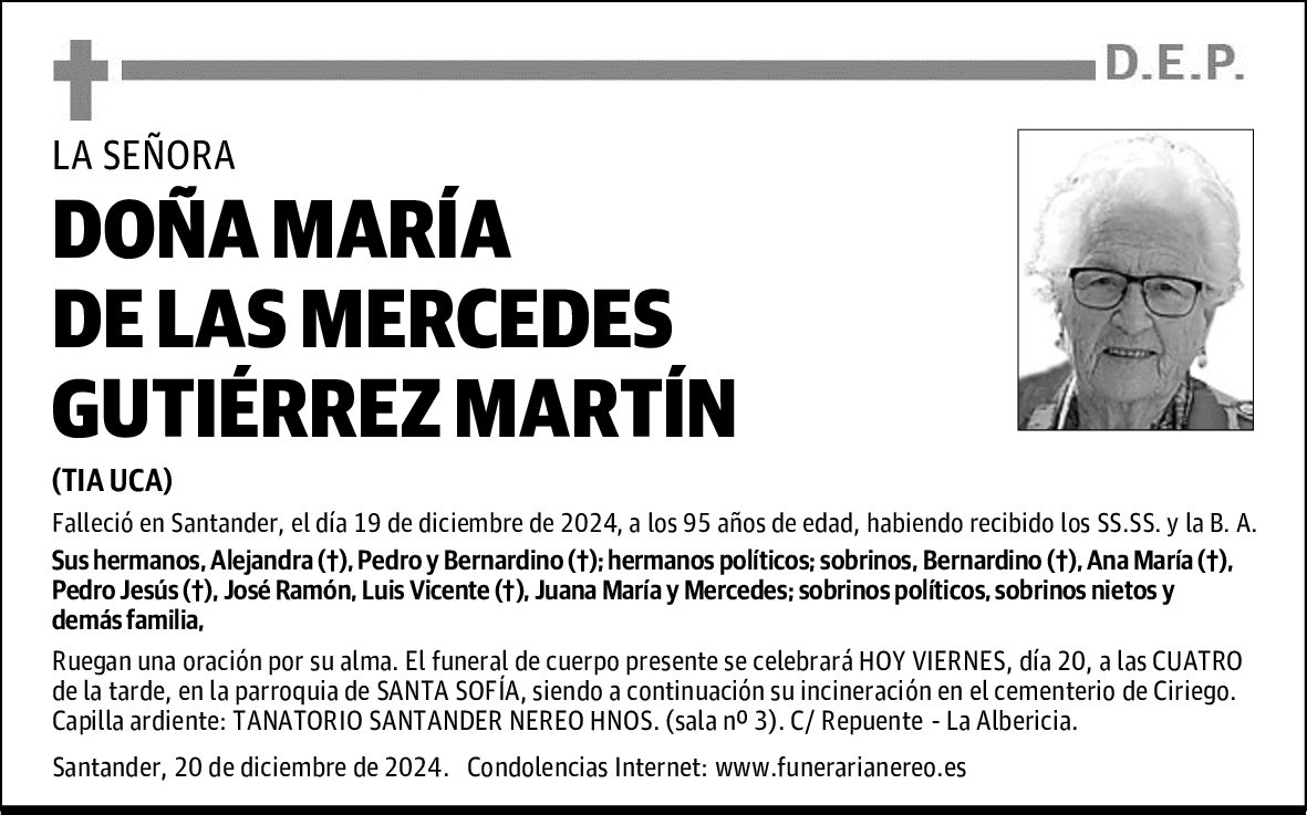 DOÑA MARÍA DE LAS MERCEDES GUTIÉRREZ MARTÍN