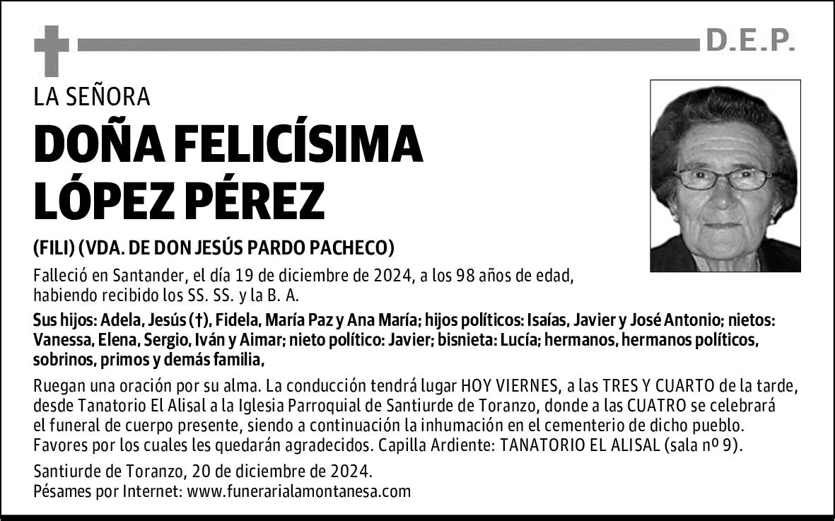 DOÑA FELICÍSIMA LÓPEZ PÉREZ