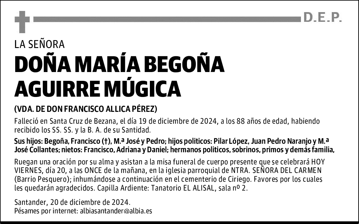 DOÑA MARÍA BEGOÑA AGUIRRE MÚGICA