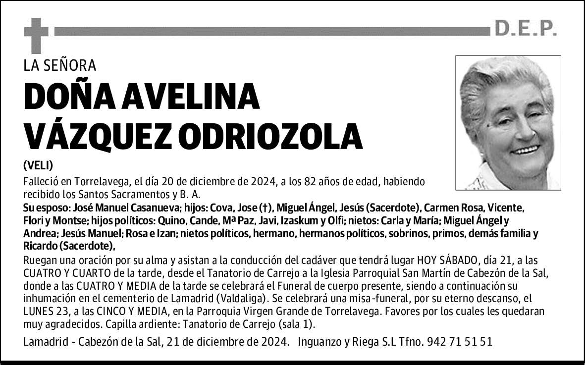 DOÑA AVELINA VÁZQUEZ ODRIOZOLA