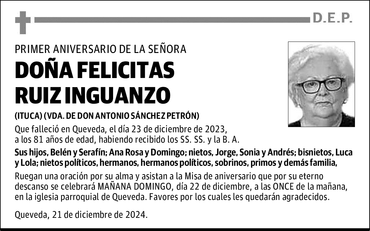 DOÑA FELICITAS RUIZ INGUANZO