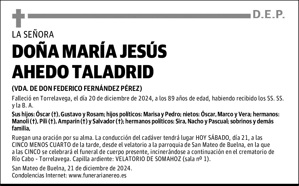 DOÑA MARÍA JESÚS AHEDO TALADRID