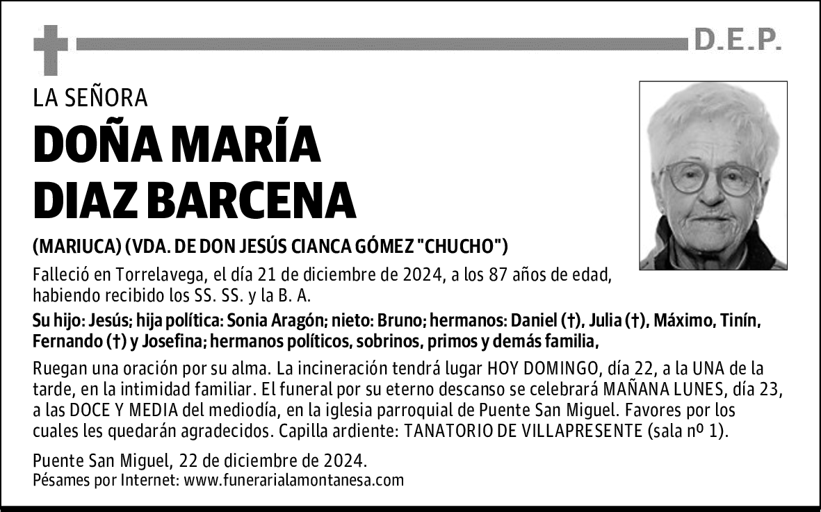 DOÑA MARÍA DIAZ BARCENA