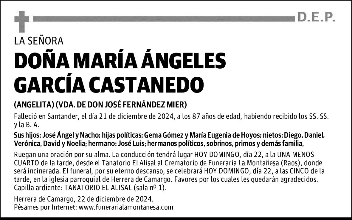 DOÑA MARÍA ÁNGELES GARCÍA CASTANEDO