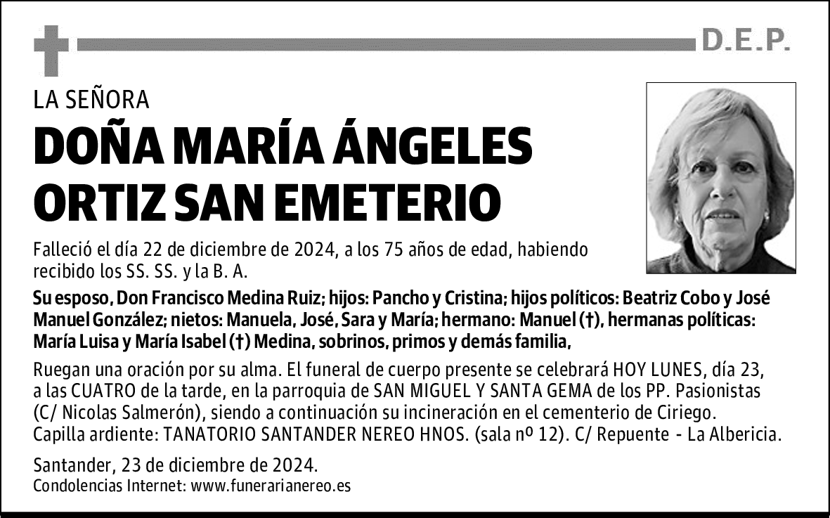 DOÑA MARÍA ÁNGELES ORTIZ SAN EMETERIO