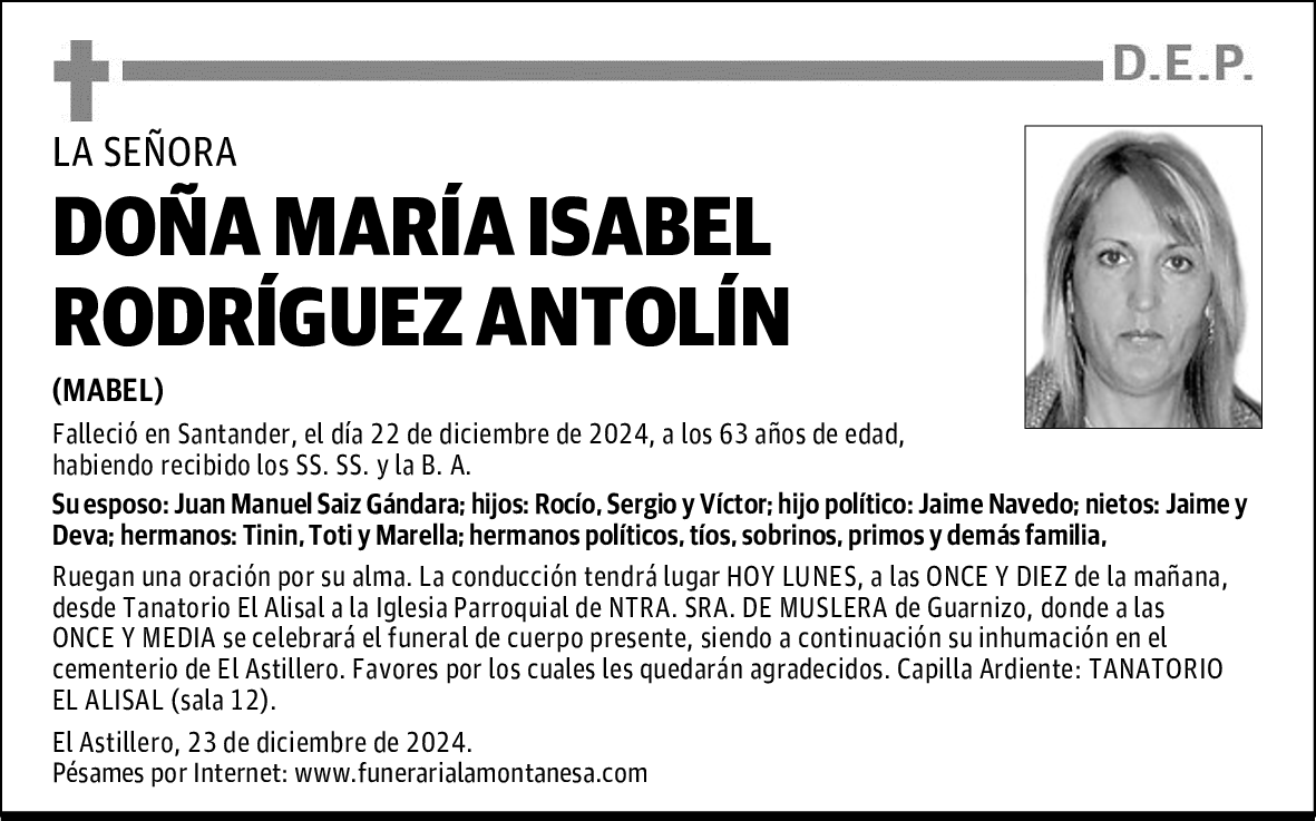 DOÑA MARÍA ISABEL RODRÍGUEZ ANTOLÍN