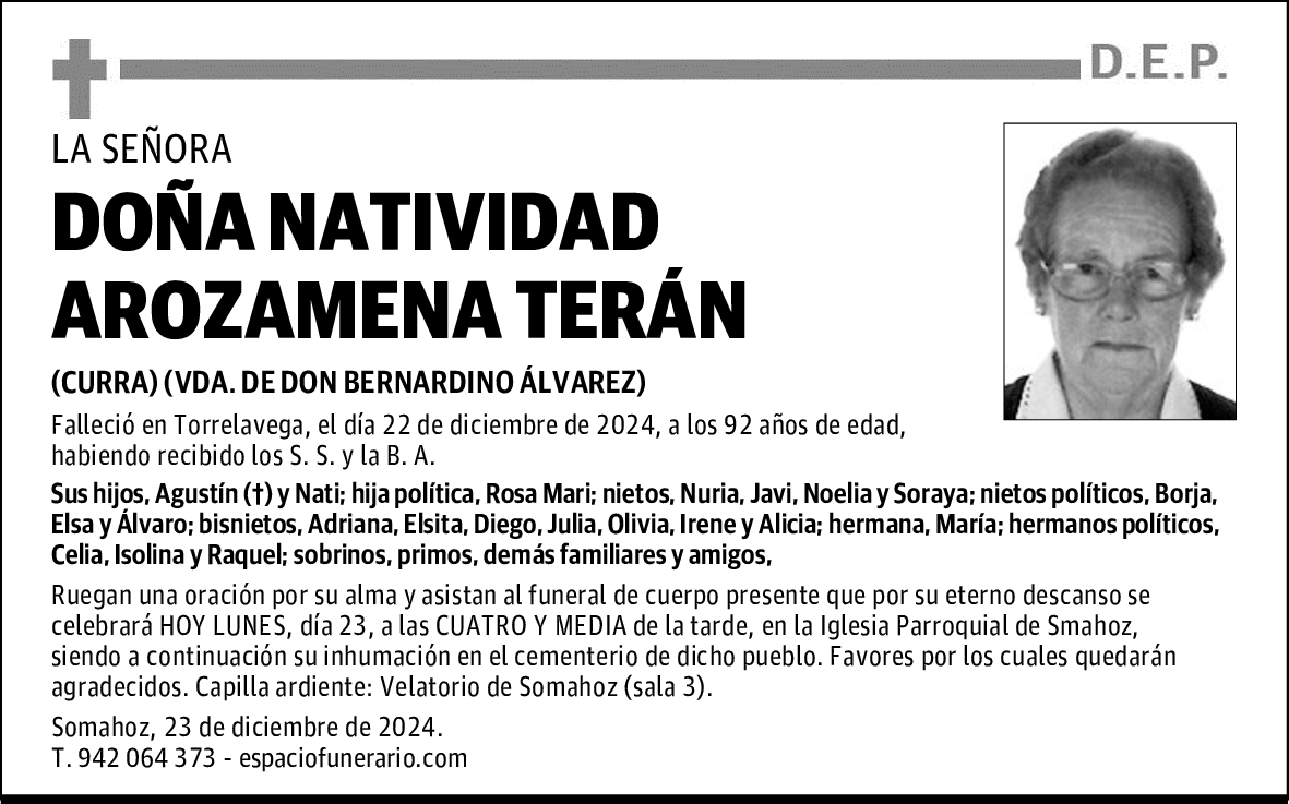 DOÑA NATIVIDAD AROZAMENA TERÁN