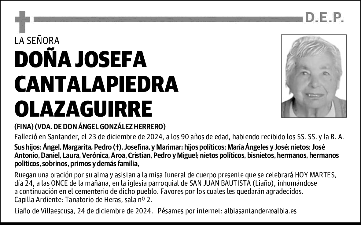 DOÑA JOSEFA CANTALAPIEDRA OLAZAGUIRRE