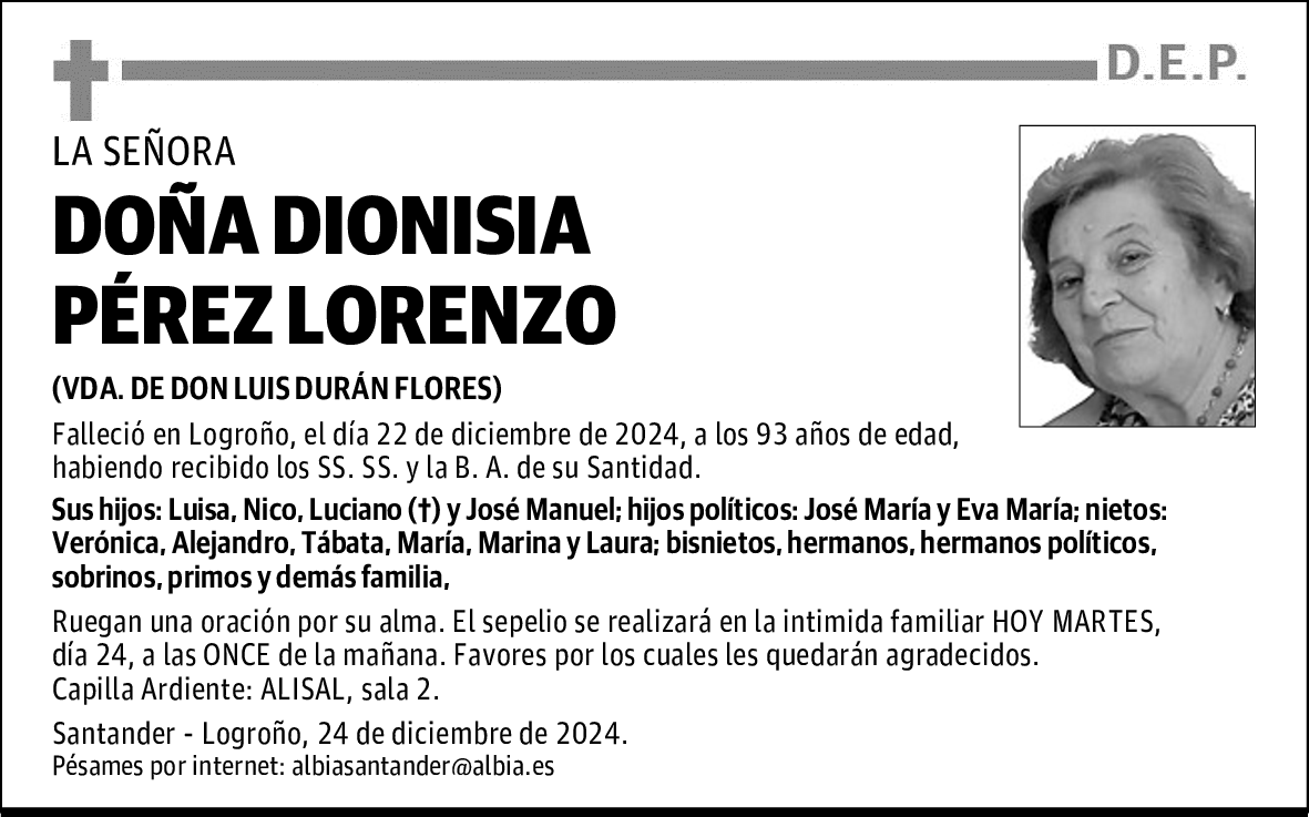 DOÑA DIONISIA PÉREZ LORENZO