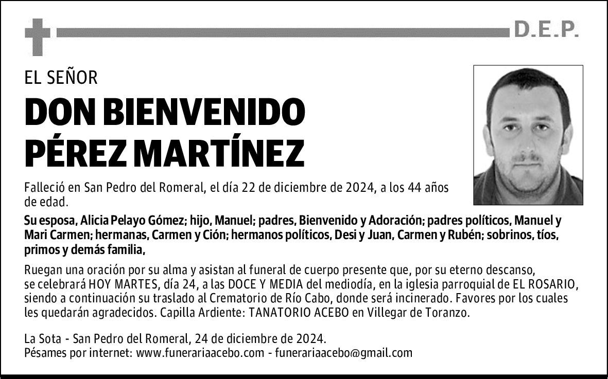 DON BIENVENIDO PÉREZ MARTÍNEZ