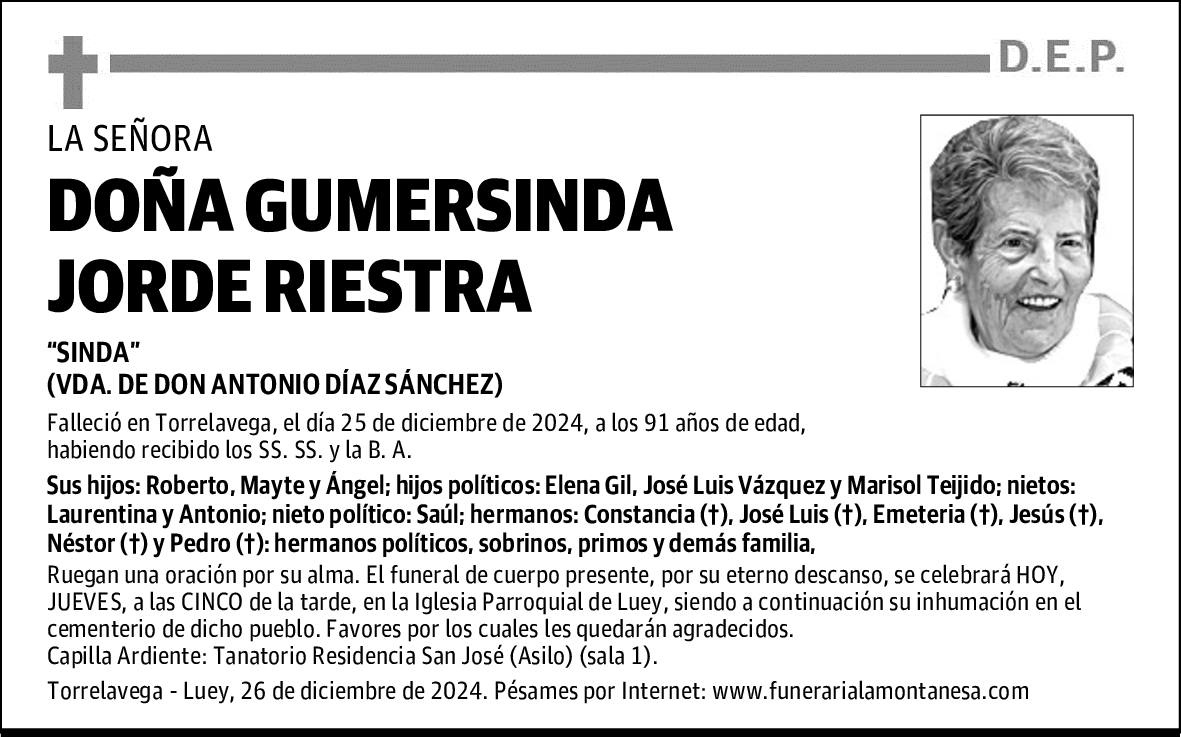 DOÑA GUMERSINDA JORDE RIESTRA