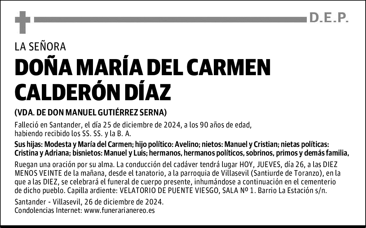 DOÑA MARÍA DEL CARMEN CALDERÓN DÍAZ