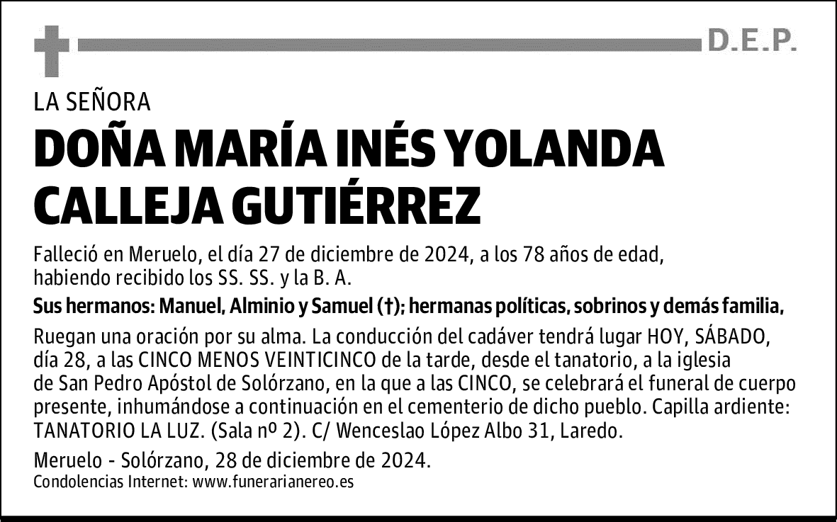 DOÑA MARÍA INÉS YOLANDA CALLEJA GUTIÉRREZ