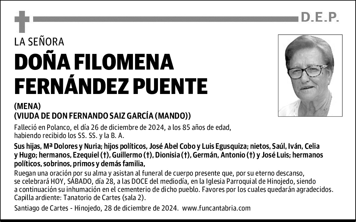 DOÑA FILOMENA FERNÁNDEZ PUENTE