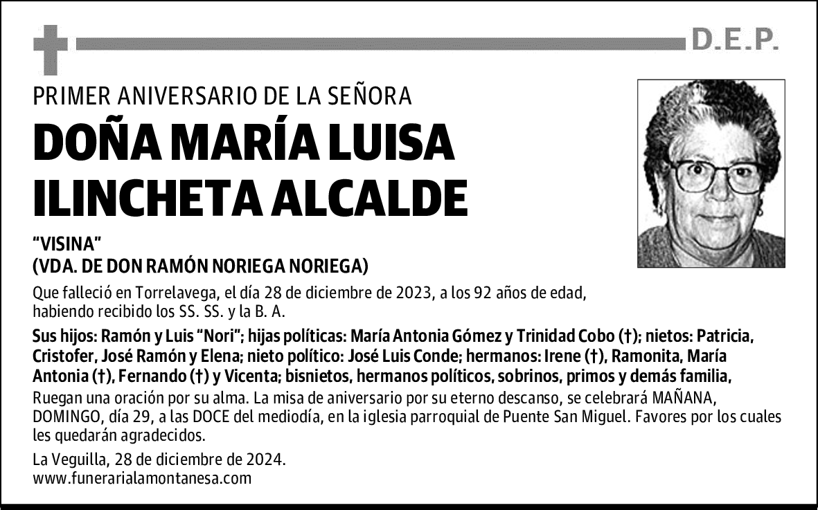 DOÑA MARÍA LUISA ILINCHETA ALCALDE