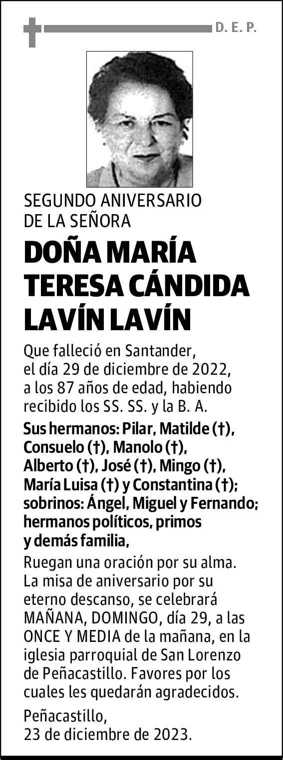 DOÑA MARÍA TERESA CÁNDIDA LAVÍN LAVÍN