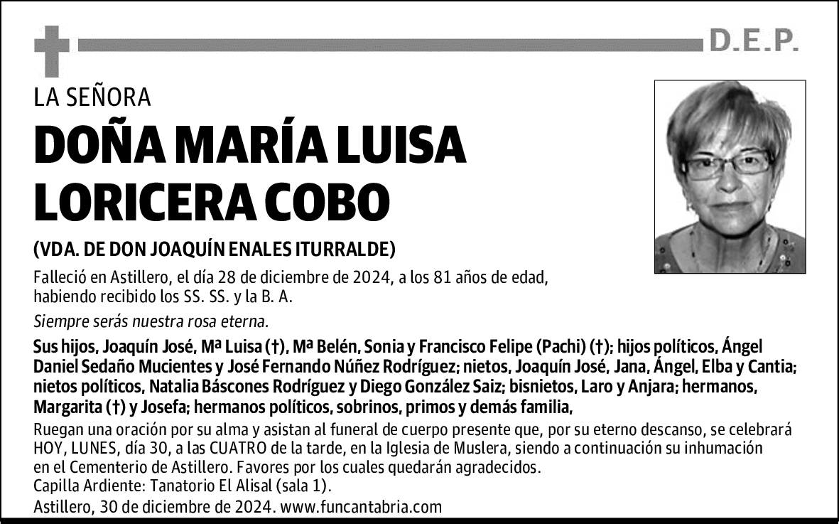 DOÑA MARÍA LUISA LORICERA COBO